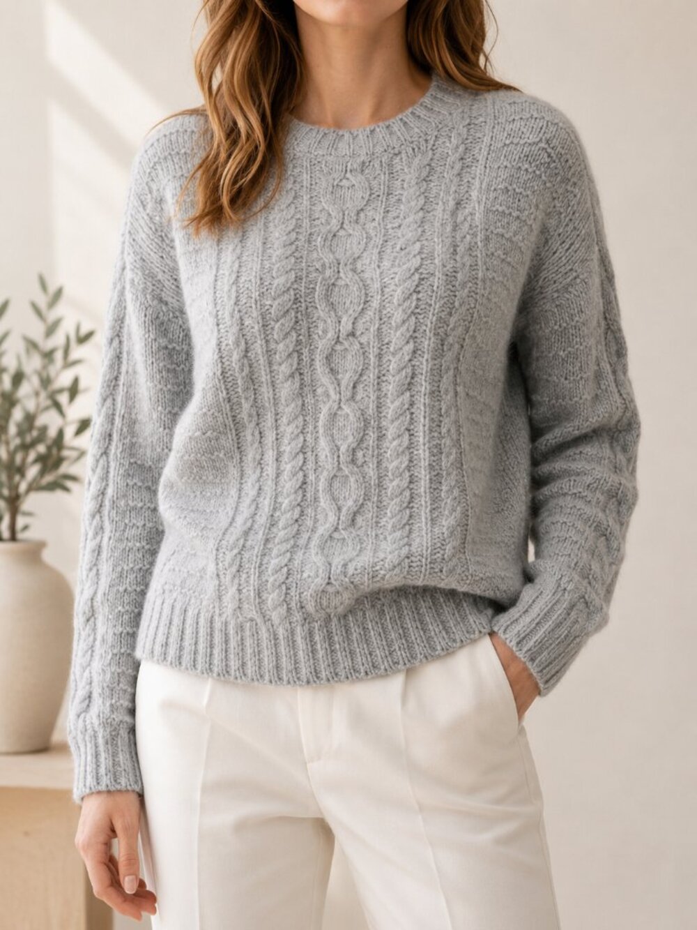 Banana Republic Merino Wool Alpaca Cable Knit Sweater Italian Yarn Gray S